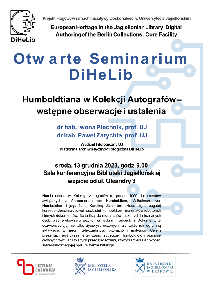 Plakat informacyjny o Drugim Otwartym Seminarium DiHeLib