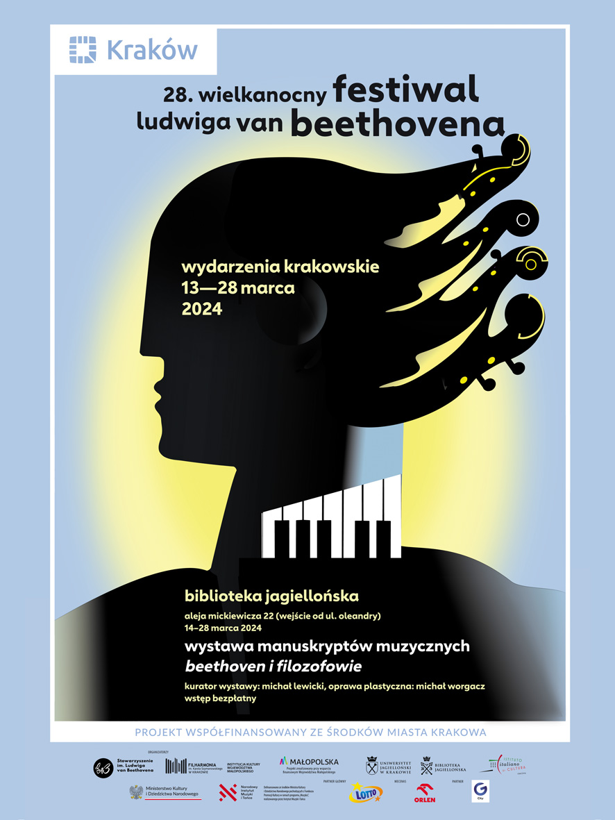 Plakat wystawy towarzyszącej Dwudziestemu ósmemu Wielkanocnemu Festiwalowi Ludwiga van Beethovena. Wstęp na wystawę jest bezpłatny.