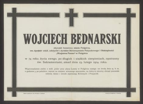 Zdjęcie nr 4 (6)
                                	                             Nekrolog Wojciecha Bednarskiego, honorowego obywatela miasta Podgórza, 1914
                            