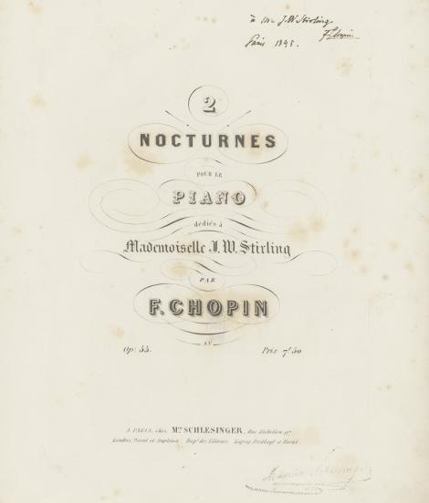 Zdjęcie nr 4 (11)
                                	                             Fryderyk Chopin (1810–1849): 2 nocturnes pour le piano, op. 55. Pierwodruk. Paryż: Maurice Schlesinger, 1845 (egzemplarz z własnoręczną dedykacją kompozytora dla jego uczennicy, Jane Stirling) 
Muz. 10872 III
                            
