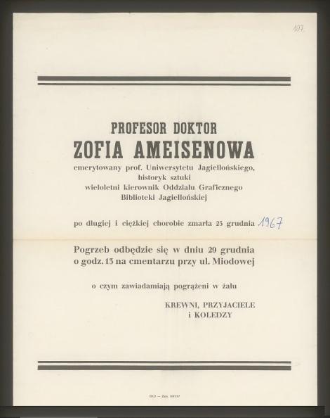 Zdjęcie nr 1 (6)
                                	                             Nekrolog prof. Zofii Ameisenowej; Kraków, 1967
                            